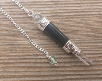 NATURAL BLACK TOURMALINE Stone Pendulum Healing Wand