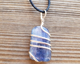 KYANITE Spiral Wrapped Tumbled Stone Pendant Gemstone