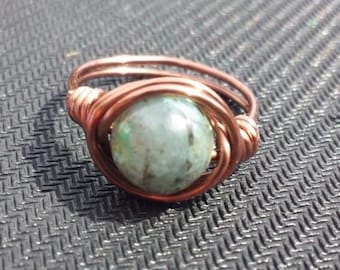 WIRE WRAPPED RING Kyanite in Antiqued Copper Handmade