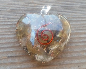 ORGONE LABRADORITE Gemstone Heart Shaped Pendant Orgone (One)