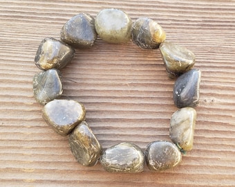 LABRADORITE Natural Tumbled Stone Gemstone Stretchy Bracelet
