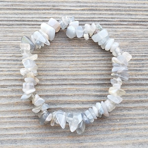 BLACK MOONSTONE Natural Stone Gemstone Stretchy Chip Bracelet