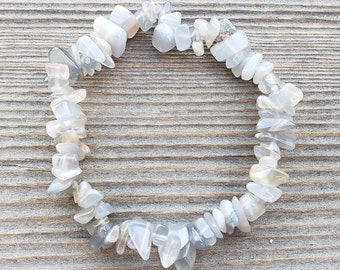 BLACK MOONSTONE Natural Stone Gemstone Stretchy Chip Bracelet