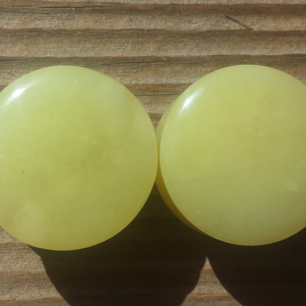 RARE! Pair of Real LEMON JADE Plugs Gauges Body Jewelry Double Flared - Pick Size