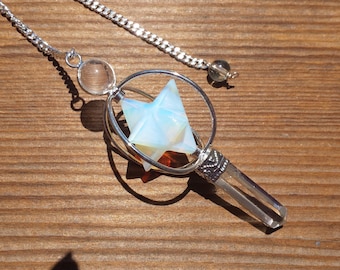 Natural OPALITE GEMSTONE 3 Stone Merkaba Spinning Star Faceted Pendulum