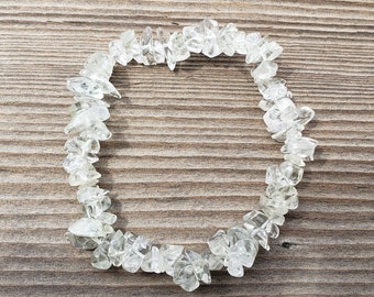 PRASIOLITE Natural Stone Gemstone Stretchy Chip Bracelet