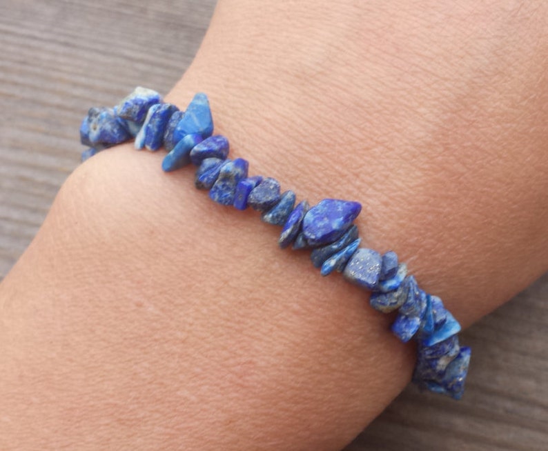 LAPIS LAZULI Natural Stone Gemstone Stretchy Chip Bracelet image 3