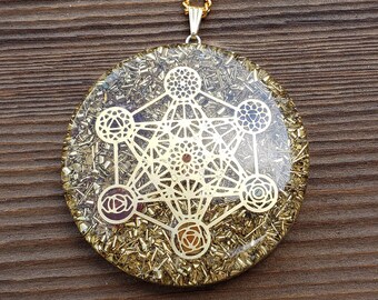 ORGONE GOLD CHAKRA Mandala Gemstone Round Shaped Pendant Orgone (One)