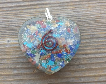 ORGONE 7 CHAKRA Gemstone Heart Shaped Pendant Orgone (One)