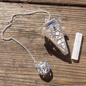 PENTACLE CAGE PENDULUM with Selenite Piece Gemstone