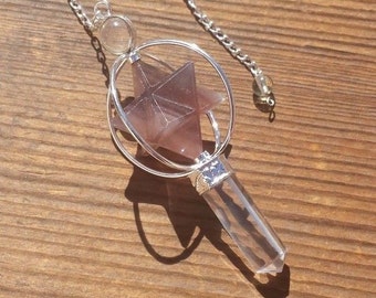 Natural FLUORITE Gemstone 3 Stone Merkaba Spinning Star Faceted Pendulum