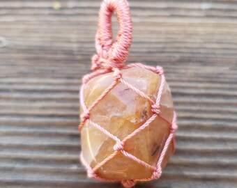 PEACH AVENTURINE Netted (Macrame) Tumbled Stone Pendant Stone Natural Gemstone