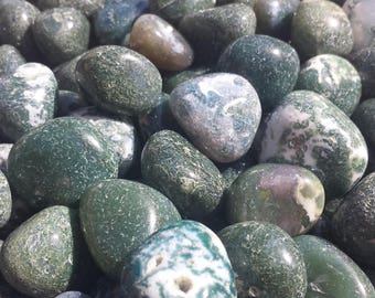 THREE (3) MOSS AGATE Tumbled Stones Medium/Large Natural Tumble Stones