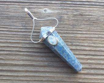 Natural LAPIS LAZULI And Rainbow MOONSTONE Crystal D - Point Pendant Gemstone
