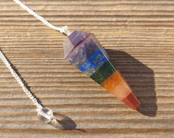 7 CHAKRA BONDED Natural Stone Gemstone Faceted Pendulum