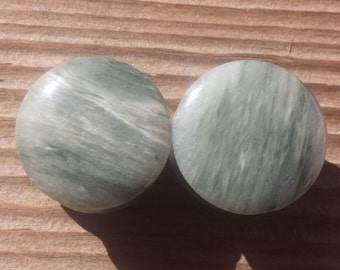 RARE! Pair of Real GREEN LINE Jasper Plugs Gauges Body Jewelry Double Flared - Pick Size