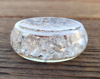 ORGONE CLEAR QUARTZ Gemsone Sphere Stand And Worry Stone