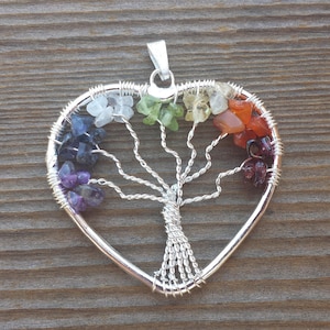 Heart Style 7 CHAKRA Tree Of Life Wire Wrapped Pendant Stone Natural Gemstone