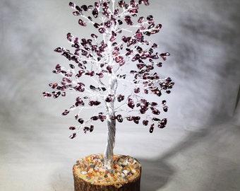 Natural GARNET STEP Style Gemstone Chip Tree With 300 Stones Crystal Tree Of Life