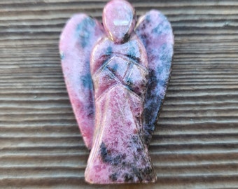 2" RHODONITE ANGEL Natural Handcarved Stone Gemstone