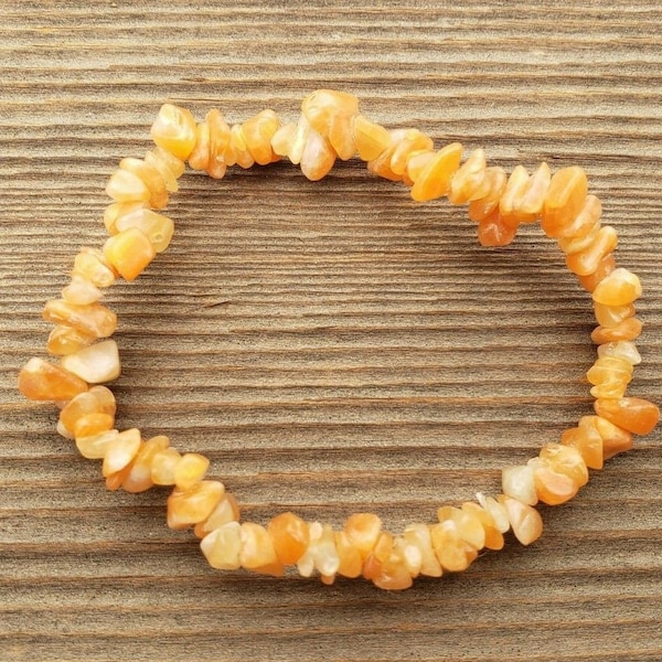 ORANGE CALCITE Natural Stone Gemstone Stretchy Chip Bracelet