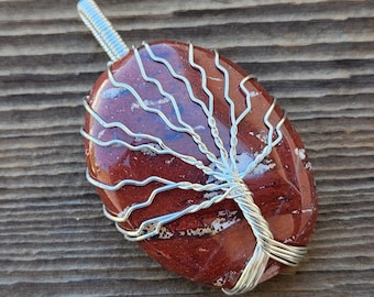 RED JASPER OVAL Tree Of Life Wire Wrapped Pendant Gemstone