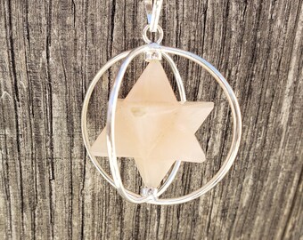 ROSE QUARTZ  Merkaba Pendant Gemstone Merkaba Spinning Star Pendant