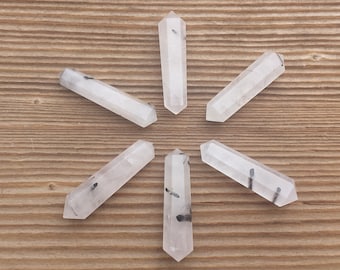 NATURAL TOURMALATED QUARTZ Double Terminated Gemstone Crystal Pencil Point (One)