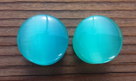 PAIR OF REAL AQUA CATS EYE TUNNEL PLUGS GAUGES BODY JEWELRY DOUBLE FLARED