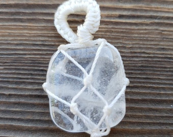 CLEAR QUARTZ Netted (Macrame) Tumbled Stone Pendant Stone Natural Gemstone