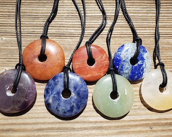 7 CHAKRA Doughnut Pendant With Cord Set Stone Natural Gemstone