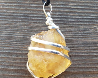 CITRINE Spiral Wrapped Tumbled Stone Pendant Gemstone