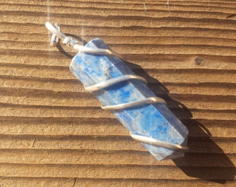 LAPIS LAZULI Spiral Wire Wrapped Pencil Point Pendant Gemstone