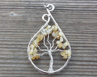 Drop/Peacock Style CITRINE Tree Of Life Wire Wrapped Pendant Stone Natural Gemstone
