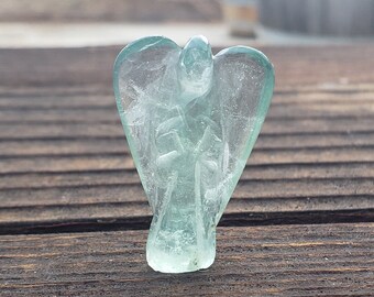1" GREEN FLUORITE ANGEL Natural Handcarved Stone Gemstone
