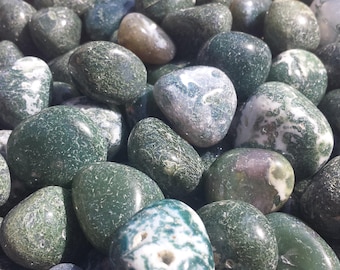 SIX (6)  MOSS AGATE Tumbled Stones Medium/Large Natural Tumble Stones