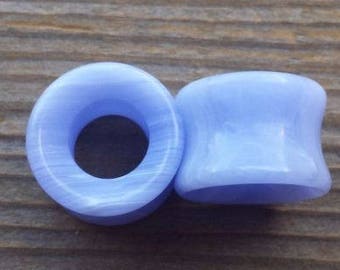 Pair of Synthetic BLUE LACE Agate TUNNEL Plugs Gauges Body Jewelry Double Flared - Pick Size