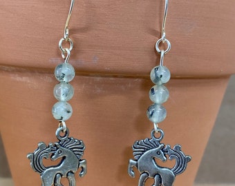 HORSE EARRINGS with  Gemstone Tourmalated Quartz Handmade Gemstone  EARRINGS