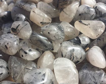 THREE (3) TOURMALATED QUARTZ Tumbled Stones Medium/Large Natural Tumble Stones