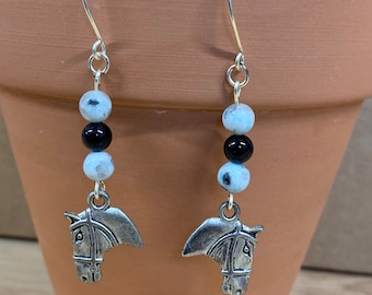 HORSE EARRINGS with  Gemstone Onyx and Lotus Jasper Handmade Gemstone  Earrings
