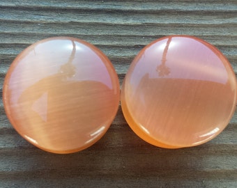 Pair of ORANGE CATS EYE Plugs Gauges Body Jewelry Double Flared - Pick Size