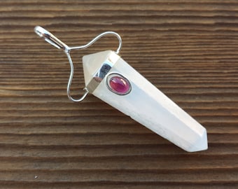 Natural SELENITE And GARNET Crystal D - Point Pendant Gemstone