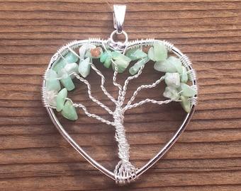Heart Style CHRYSOPRASE Tree Of Life Wire Wrapped Pendant Stone Natural Gemstone