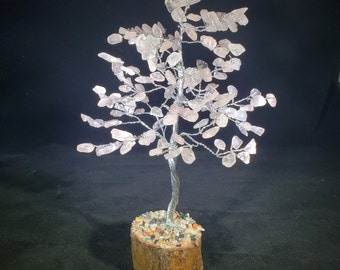 Natural ROSE QUARTZ Gemstone Chip Tree With 150 Stones Crystal Tree Of Life
