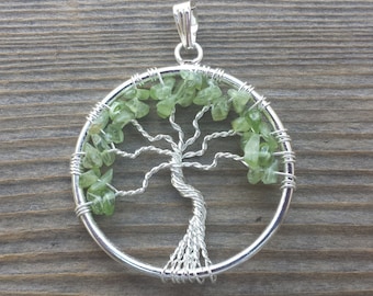 PERIDOT Tree Of Life Wire Wrapped Pendant Stone Natural Gemstone