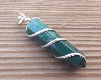 BLOODSTONE Spiral Wire Wrapped Pencil Point Pendant Gemstone