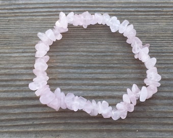 ROSE QUARTZ Natural Stone Gemstone Stretchy Chip Bracelet