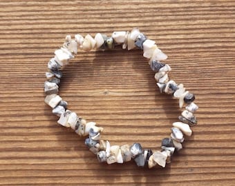 Natural DENDRITE OPAL Stone Gemstone Stretchy Chip Bracelet