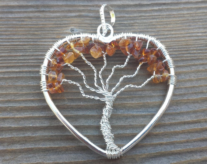 Featured listing image: Heart Style CITRINE Tree Of Life Wire Wrapped Pendant Stone Natural Gemstone