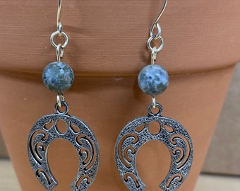 HORSESHOE EARRINGS with  Gemstone Tree Agate Handmade Gemstone  EARRINGS
